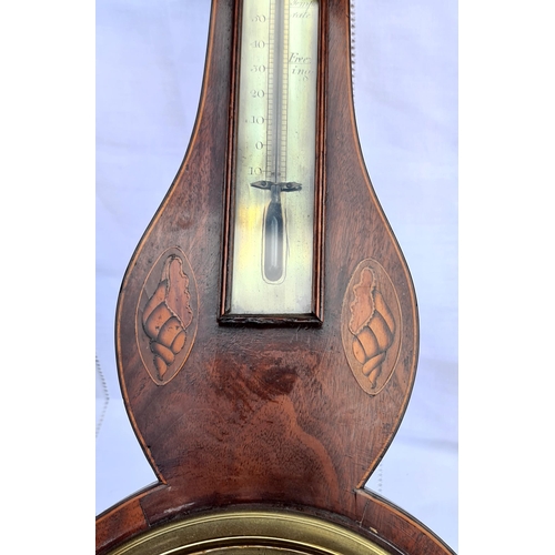 202 - Antique Mahogany Cased Wheel Barometer Brass Dial By P. Comolli & Co Dudley. Measures 96cm long by 2... 