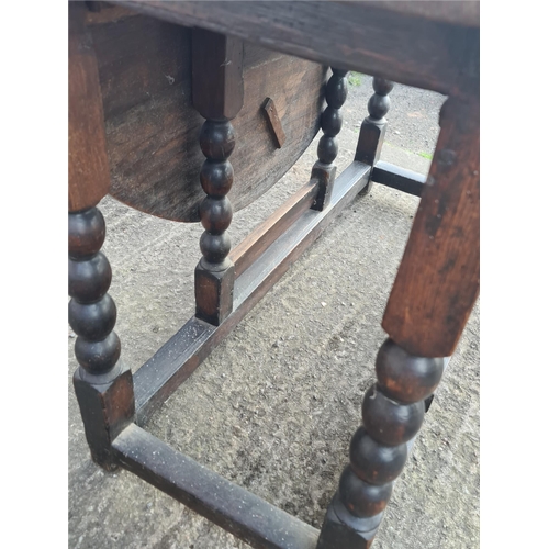 217 - Antique Bobbin Leg Two Drop Leaf Oak Table. Pinned Joints and Original Hinges With Supporting Later ... 