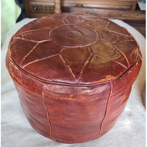 247 - Vintage Embossed Moroccan Leather Round Foot Stool. Measures 20 inches diameter by 15 inches tall.  ... 