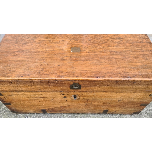 252 - Antique Wooden Travelling trunk or Box With Internal Candle Compartment. Measures 69cm by 33cm by 30... 