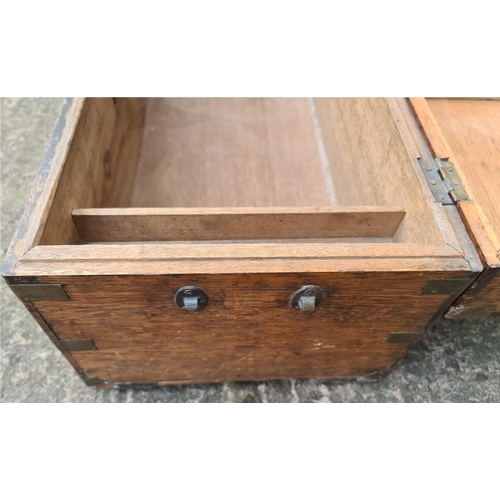 252 - Antique Wooden Travelling trunk or Box With Internal Candle Compartment. Measures 69cm by 33cm by 30... 