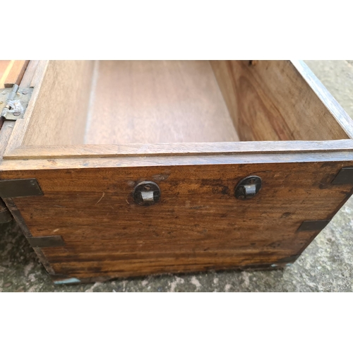 252 - Antique Wooden Travelling trunk or Box With Internal Candle Compartment. Measures 69cm by 33cm by 30... 