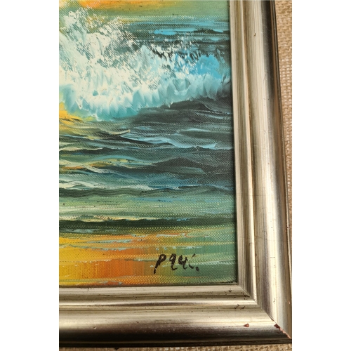 256 - Vintage Art Framed Oil Painting On Canvas Coastal Scene. Signed lower Right. Measures 36cm by 30cm. ... 