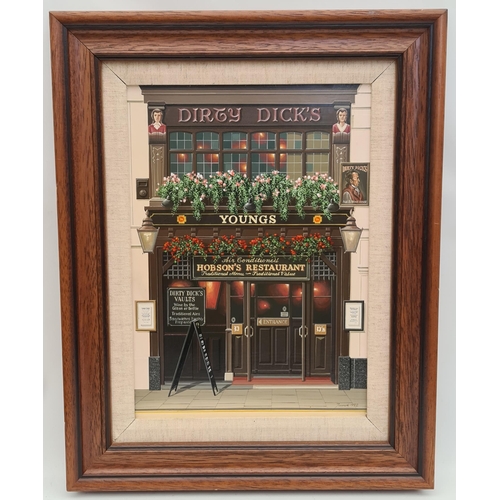 261 - Art Oil on Board Painting of Dirty Dicks Public House Bishopsgate London. Signed lower right Jurek J... 