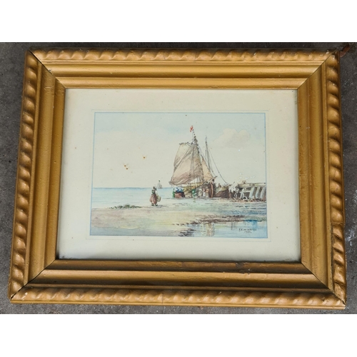 268 - Antique Art Framed Watercolour Painting Coastal Nautical Scene. Signed and Dated Lower Right F. E. W... 