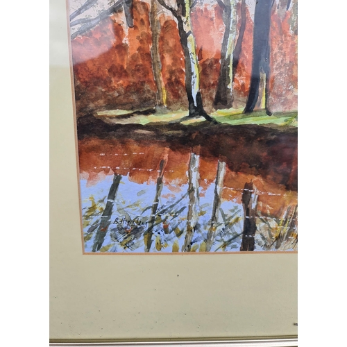 287 - Vintage Art Watercolour Painting Framed and Signed Lower Left Hinsley A Wooded Scene With Pond Measu... 