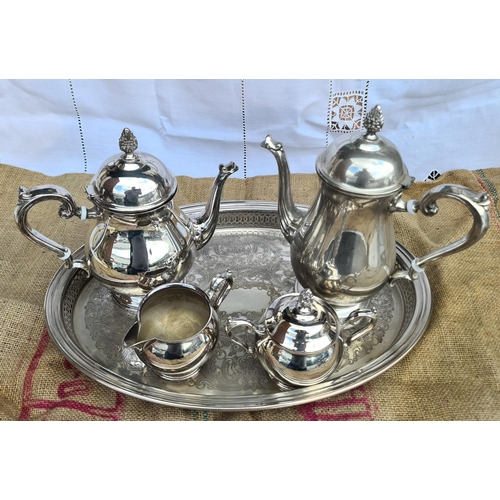 317 - Silver Plated Tea Pot Coffee Pot Sugar Milk and Round Tray. The tallest measures 25cm tall. Shipping... 