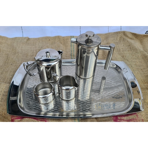 318 - Vintage Tray Old Hall Stainless Steel Tea Set. There is a coffee jug that measures 16cm tall. Shippi... 