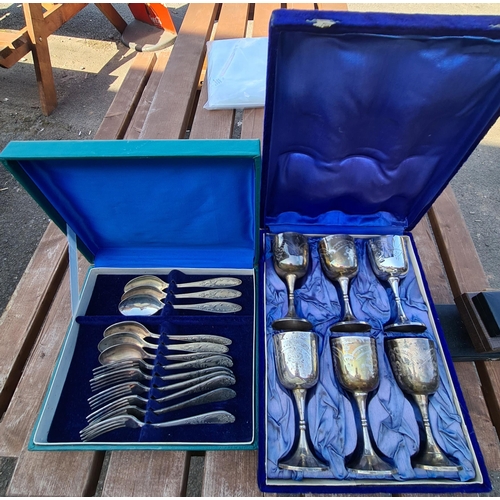 322 - Parcel of Polish or Russian Silver Plated Boxed Flatware and Goblets. Two boxes in total. Shipping i... 