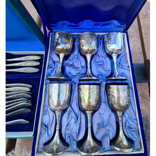 322 - Parcel of Polish or Russian Silver Plated Boxed Flatware and Goblets. Two boxes in total. Shipping i... 