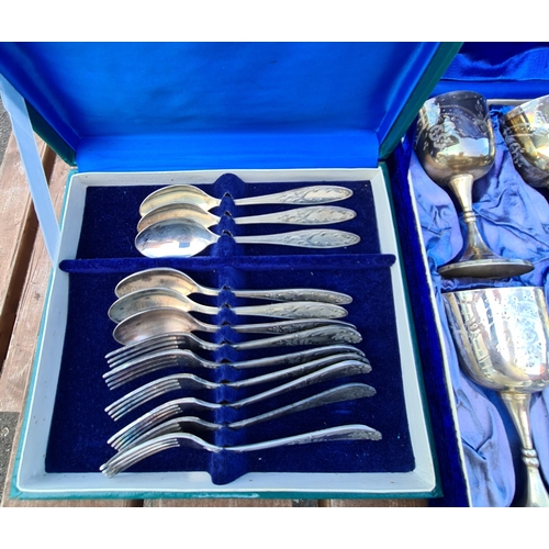 322 - Parcel of Polish or Russian Silver Plated Boxed Flatware and Goblets. Two boxes in total. Shipping i... 