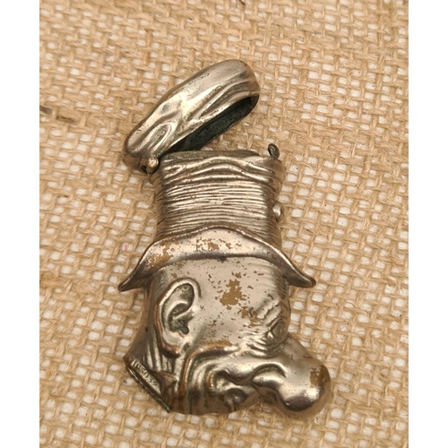 334 - Silver Plated W. C. Fields Shaped Vesta Case. Measures 6cm long with a spring loaded top. Shipping i... 