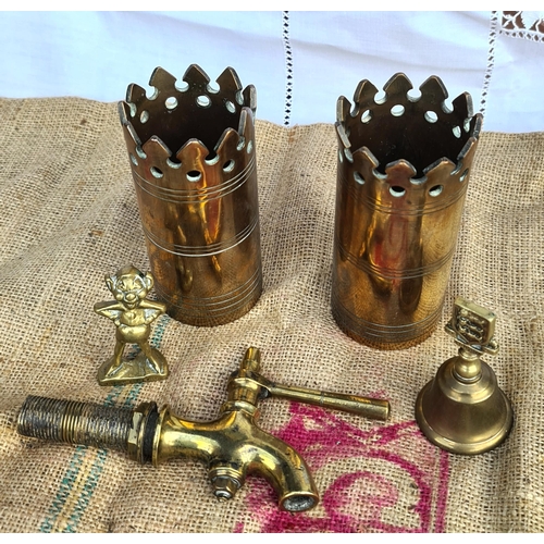 350 - Antique Brass Keg Tap and Other Brass Ornaments. The tallest measures 14cm. Shipping is available. P... 