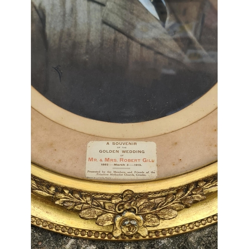 360 - Antique Gilt Oval Framed and Glazed Plaster Framed Coloured Photograph Early 20th Century Gentleman ... 