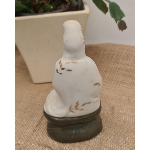 37 - Antique Ceramic Buddha Figure of Guanyin Seated on Lotus. Measures 17cm tall. As Found. Shipping is ... 