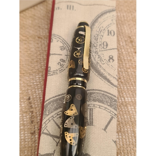 433 - Collectable Steampunk Watch Parts Ball Point Pen in Original Box With Original Bag. The pen measures... 