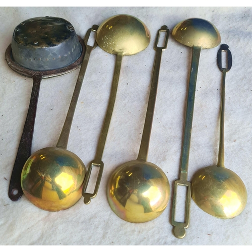 450 - Antique Brass Ladles and Scratch Built and Repaired Warming Pan. The ladles are 50cm long and variou... 