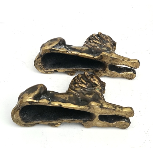 451 - Two early 20 century Bronze Rough Cast Lion Figures. Each Measure 18cm long by 9cm tall. Shipping is... 