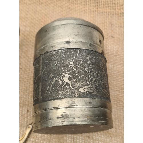 456 - Oriental Kings Pewter Tobacco Jar, Pewter Tankard and Early 20th Century Stalk Scissors. The tobacco... 