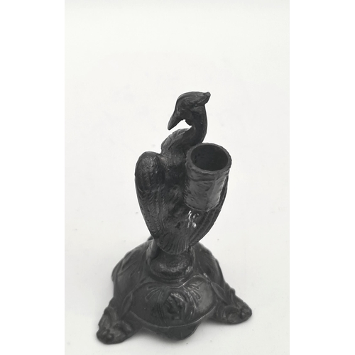 474 - Antiques 19th Century Blackened Phoenix Pewter Pen Stand. Measures 12cm tall. Shipping is available.... 