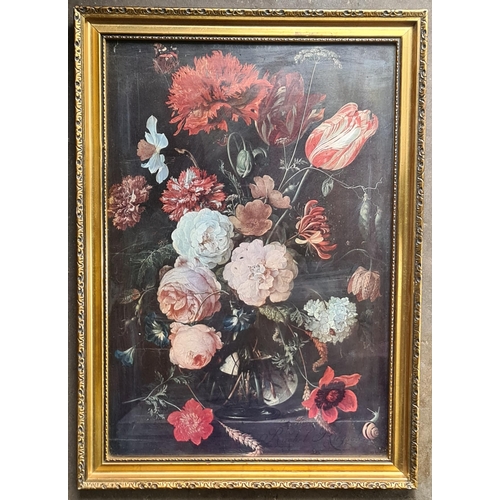 495 - Vintage Framed and Glazed Print Flowers in Vase by Rachel Ruysch. Measures 40cm by 30cm. Shipping is... 