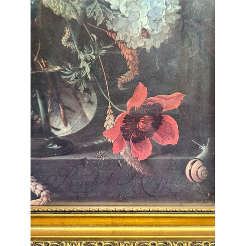 495 - Vintage Framed and Glazed Print Flowers in Vase by Rachel Ruysch. Measures 40cm by 30cm. Shipping is... 