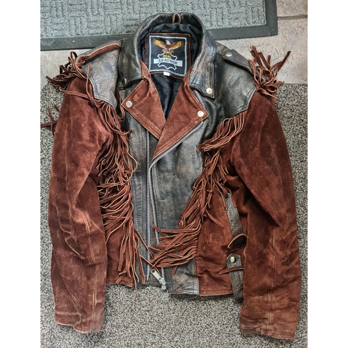 498 - Vintage Brown Suede Leather Bikers Jacket With Tassels Size Medium. Shipping is available. Please as... 