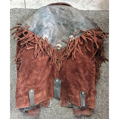 498 - Vintage Brown Suede Leather Bikers Jacket With Tassels Size Medium. Shipping is available. Please as... 