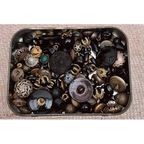 51 - Vintage Tin of Assorted Buttons and Beads. Includes Claw and Ball Buttons, Enamelled Buttons and Bra... 