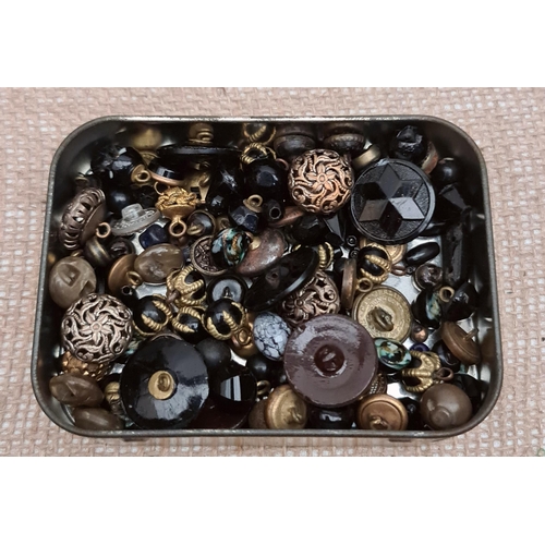 51 - Vintage Tin of Assorted Buttons and Beads. Includes Claw and Ball Buttons, Enamelled Buttons and Bra... 