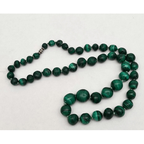 54 - Vintage Malachite Graduated Necklace and Carnelian Necklace With Sterling Silver Clasp. Each are 24 ... 