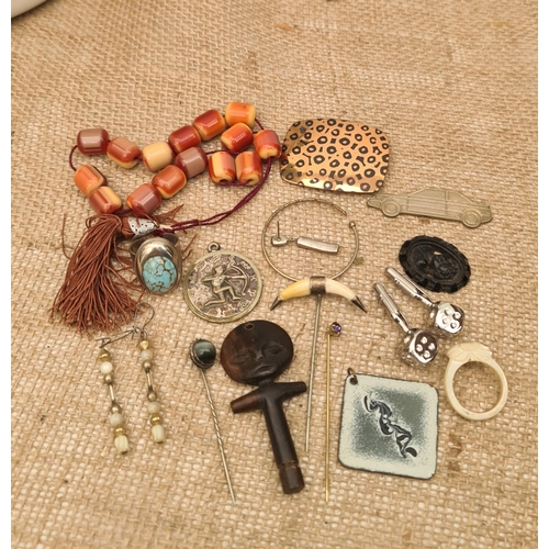 60 - Vintage Parcel of Costume Jewellery. Includes Dice Cuff Links Pendants Earrings Stick Pins and Neckl... 