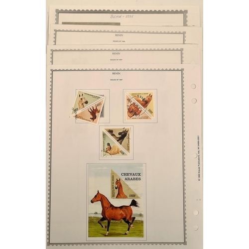 92 - Parcel of 247 Benin Postage Stamps on Stamp Album Sheets Held With Hinges. Dates from 1997 to 2006. ... 