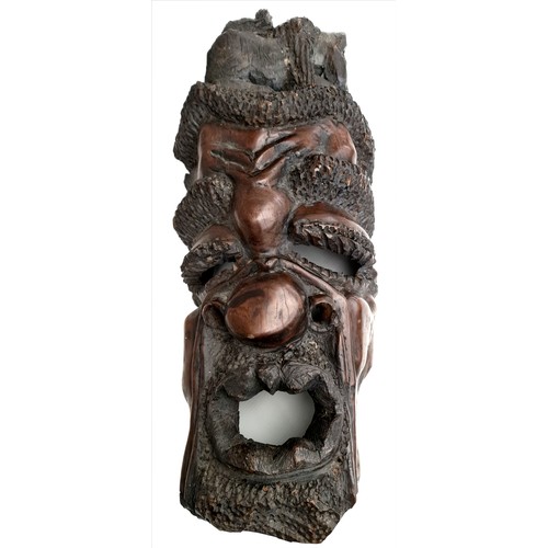 408 - Antiques African Sculptured Wall Grotesque Face Mask 23 inches Tall. With carved baboon or other mon... 