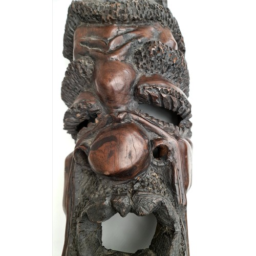 408 - Antiques African Sculptured Wall Grotesque Face Mask 23 inches Tall. With carved baboon or other mon... 