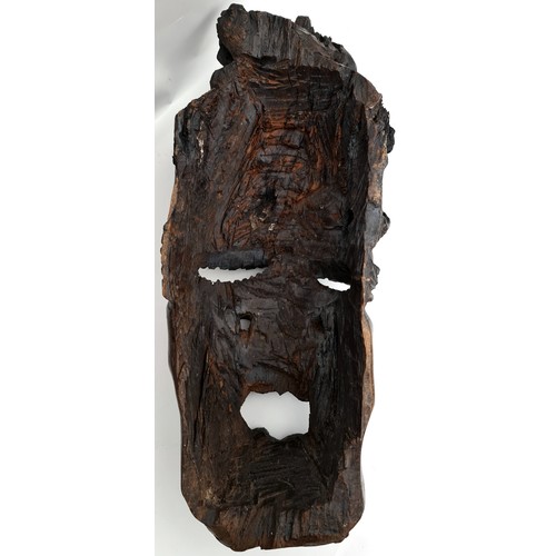 408 - Antiques African Sculptured Wall Grotesque Face Mask 23 inches Tall. With carved baboon or other mon... 