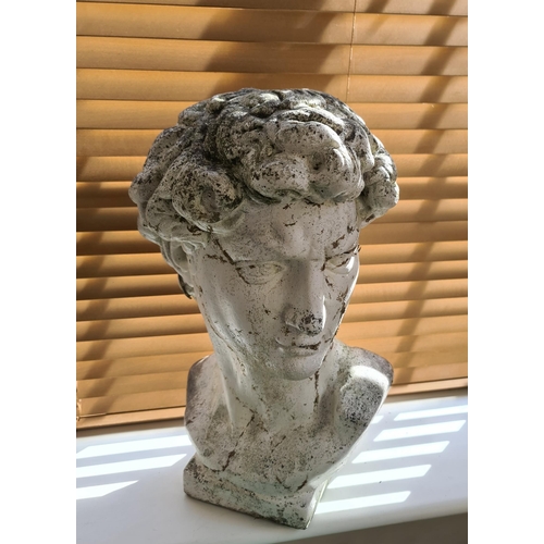 146 - Vintage Sculpture Bust of David. Reconstituted Stone Garden Bust. c1980's. Measures 49cm tall. Shipp... 