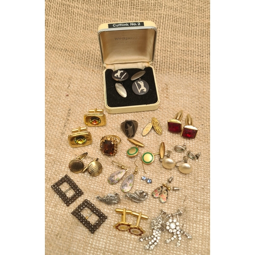 81 - Vintage Parcel of Cufflinks Includes Sterling Silver Wedgwood Boxed Horse Cufflinks Plus rings and E... 