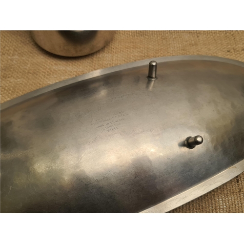 155 - Vintage Stainless Steel LR1 Borrowdale Hand Beaten Tri Footed Oblong Dish and a Swan Tea Pot. The di... 