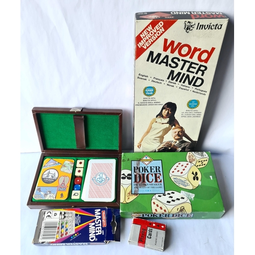 480 - Parcel of Vintage Games. Includes Poker dice, Playing Cards and Mastermind. Shipping is available. P... 