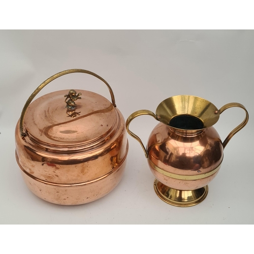 482 - Antique Victorian Insulated Copper Ice Bucket With Contemporary Twin Handled Copper Vase. The ice bu... 