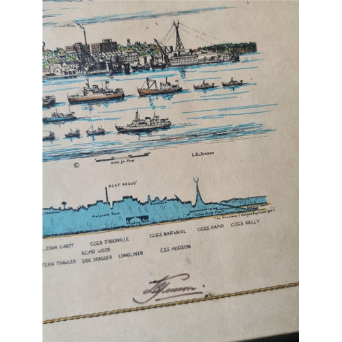 101 - Vintage Framed Map Showing The Layout of The Port of Halifax Nova Scotia Canada and Named Royal Cana... 