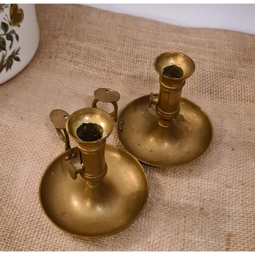 176 - Antique Pair of Brass Barley Twist Candlesticks. Each measures 12cm tall. Shipping is available. Ple... 