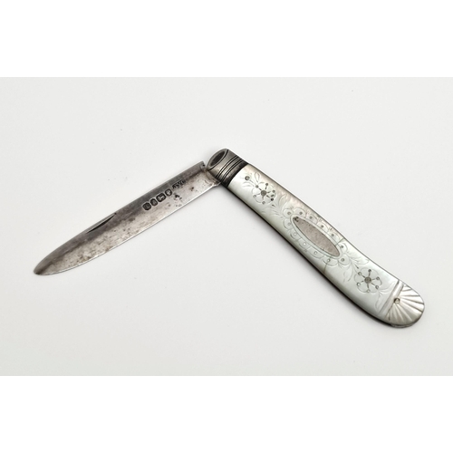 329 - Mother of Pearl and Sterling Silver Penknife Hallmarked 1868 Sheffield John Yeomans Cowlishaw. Measu... 