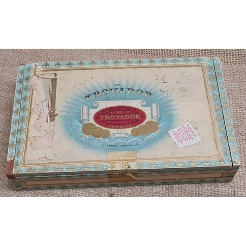 140 - Parcel of Collectable Stamp Book Covers Old Tax Discs All In A Trovador Cigar Box. Shipping is avail... 