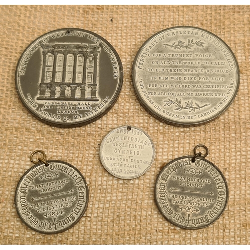 166 - Five Antique Wesleyan Methodist Religious Medals Two Dated 1839 . The largest measures 6.5cm diamete... 