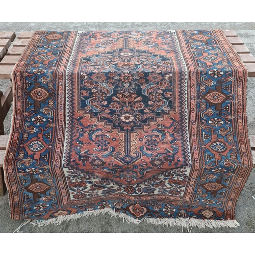 191 - Vintage Hamadan Rug With Central Medallion. Red Blue and Cream colours. Measures 190cm long and 130c... 