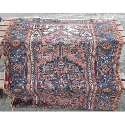 191 - Vintage Hamadan Rug With Central Medallion. Red Blue and Cream colours. Measures 190cm long and 130c... 