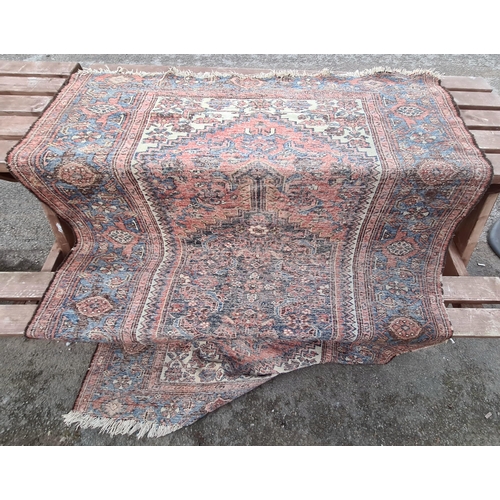 191 - Vintage Hamadan Rug With Central Medallion. Red Blue and Cream colours. Measures 190cm long and 130c... 