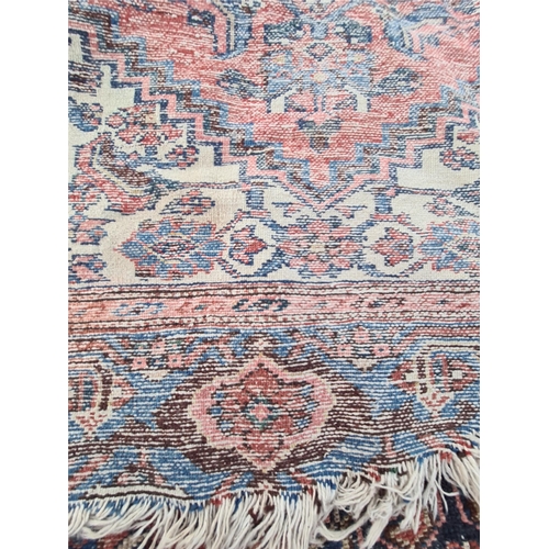 191 - Vintage Hamadan Rug With Central Medallion. Red Blue and Cream colours. Measures 190cm long and 130c... 